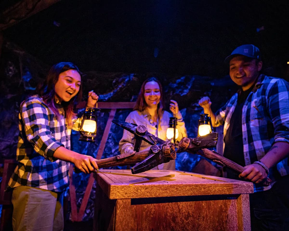 A team working together to solve puzzles in a Labyrinth escape room in Boise, Idaho.